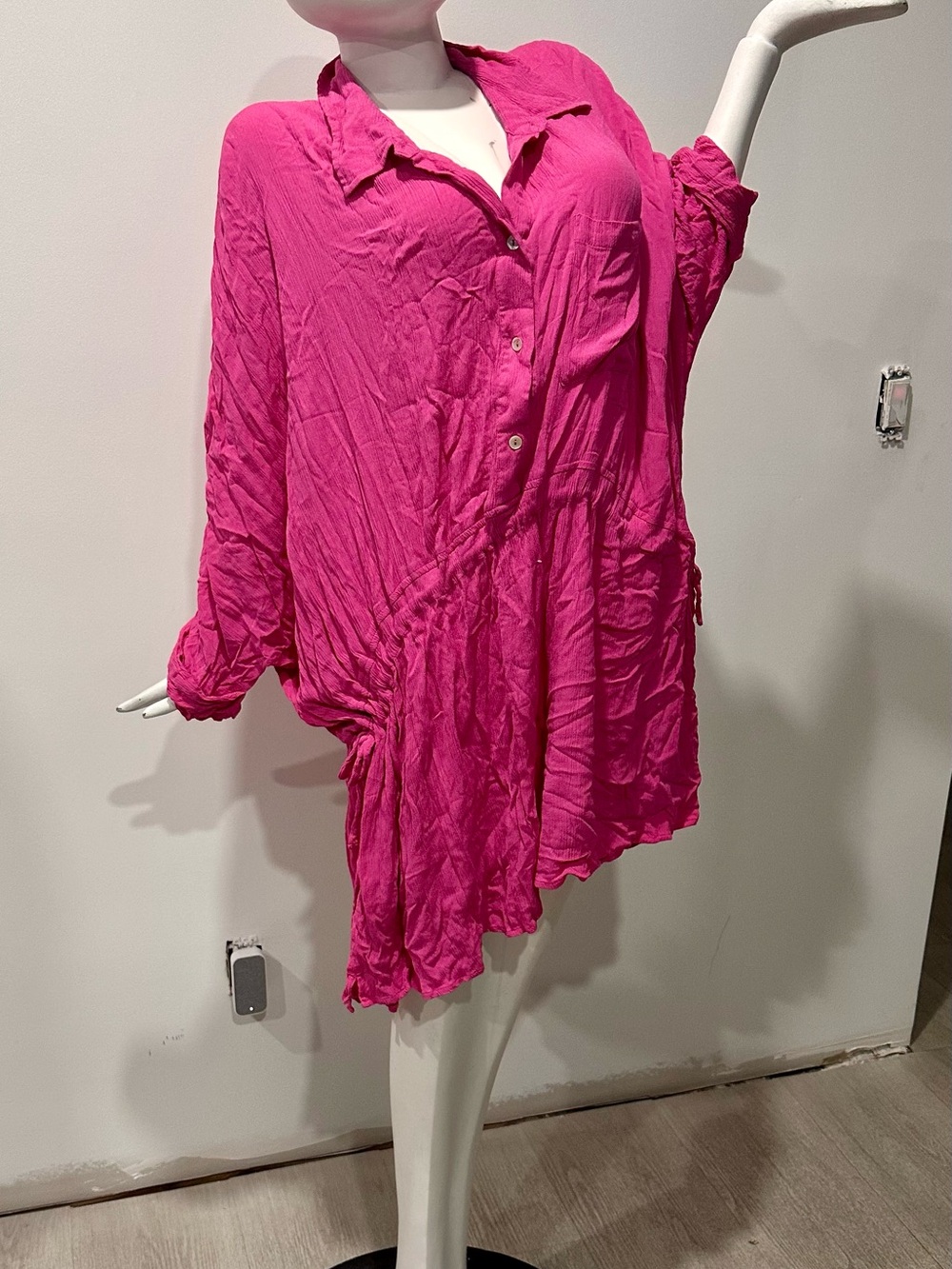 Women’s Oversized Button-Front Top - Hot Pink Dress or bathing suit coverup
